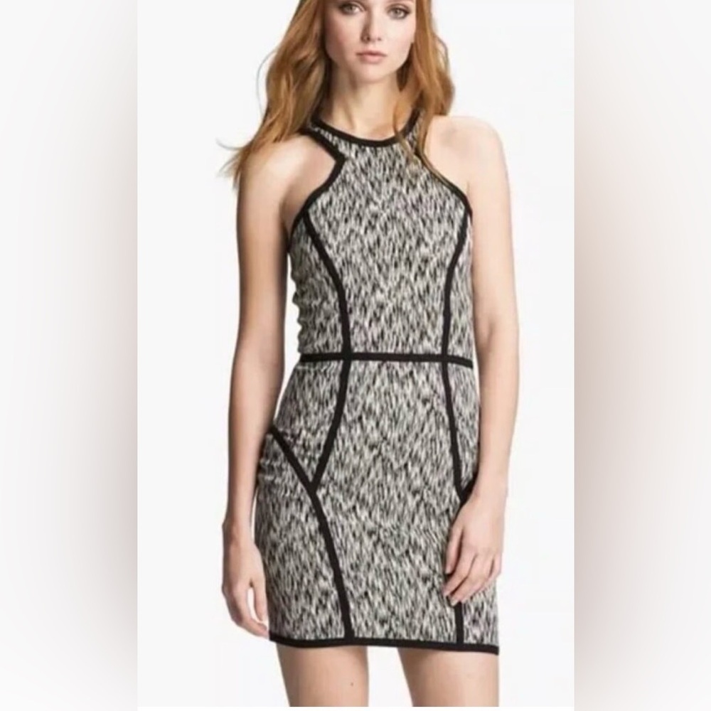 Parker Palms Abstract Bodycon Mini Dress Racerback Black White XS